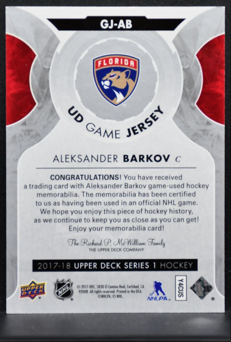 2017-18 UD Series 1 UD Game Jerseys Aleksander Barkov GJ-AB Panthers Jersey 1496