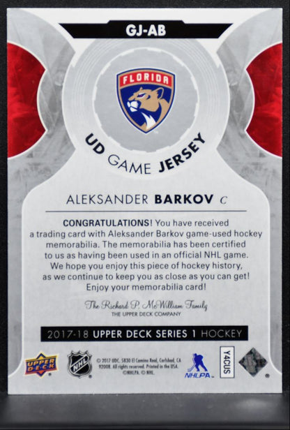 2017-18 UD Series 1 UD Game Jerseys Aleksander Barkov GJ-AB Panthers Jersey 1496