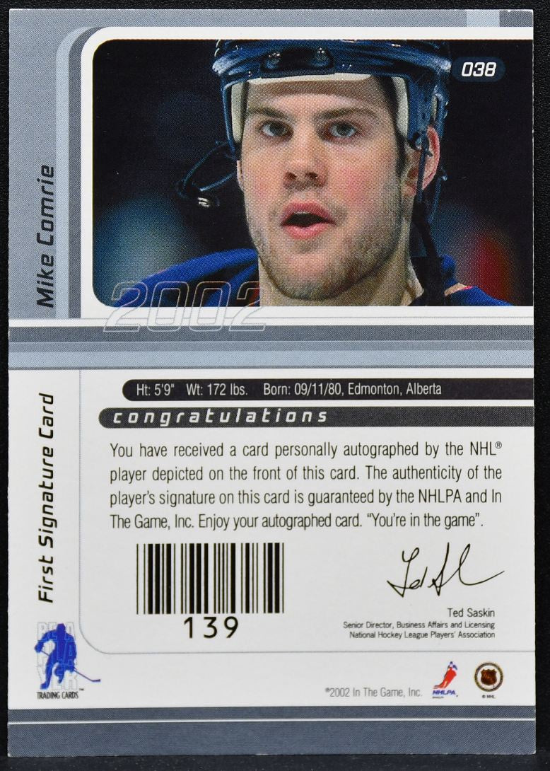 2001-02 In The Game Signature Series Mike Comrie 038 Edmonton Oilers Auto 4556