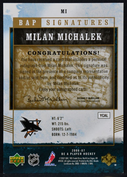 2006-07 Upper Deck BAP Signatures Milan Michalek MI San Jose Sharks Auto 3818
