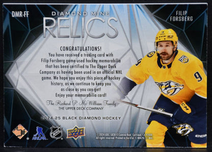 24-25 UD Black Diamond Mine Relics Filip Forsberg DMR-FF Predators Jersey 6140