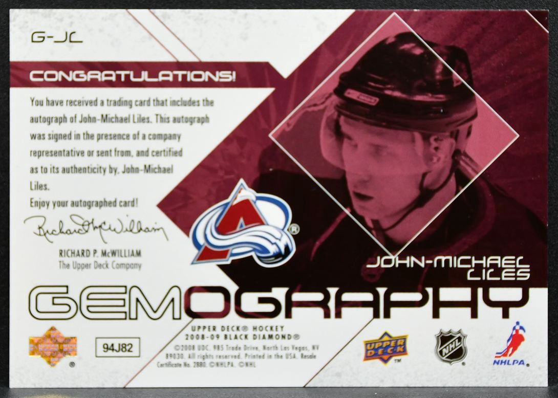 2008-09 UD Black Diamond Gemography John-Michael Liles Avalanche Auto 2625