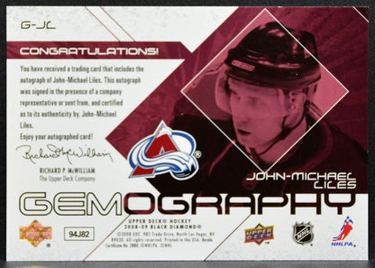 2008-09 UD Black Diamond Gemography John-Michael Liles Avalanche Auto 2625