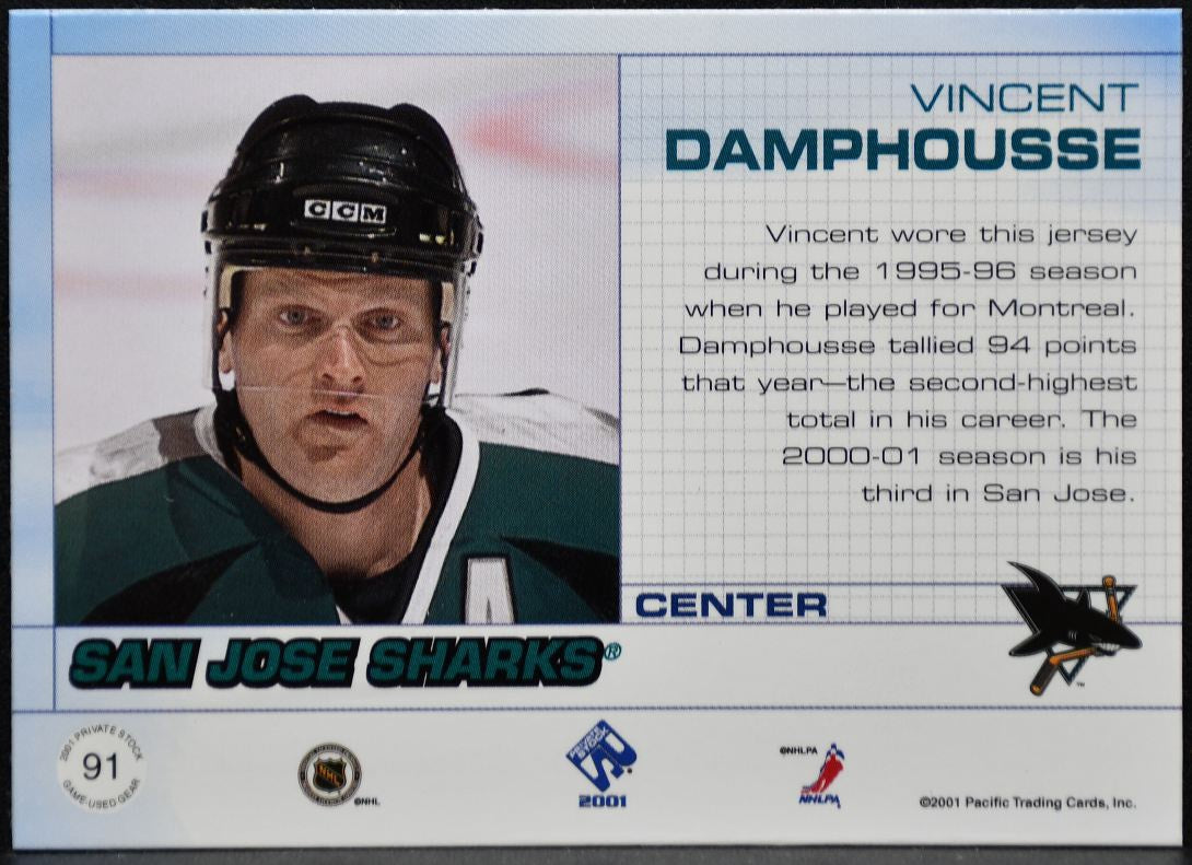 2000-01 Pacific Private Stock Jersey Vincent Damphousse Sharks Jersey 0290