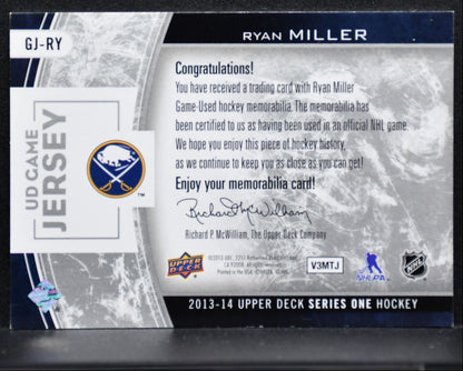 2013-14 Upper Deck Series 1 UD Game Jerseys Ryan Miller GJ-RY Sabres Jersey 1731