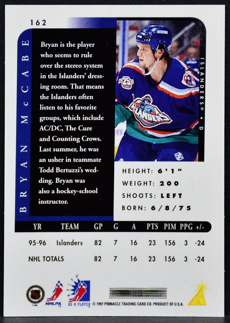 1997-98 Pinnacle Be a Player Autographs Bryan McCabe 162 New York Islanders Auto