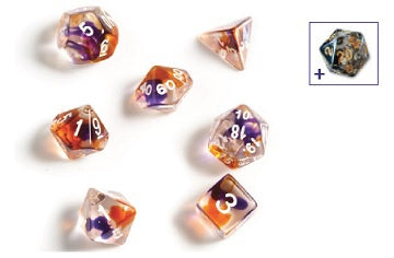 Sirius Dice Translucent Purple, Orange, Clear 7- Die Set