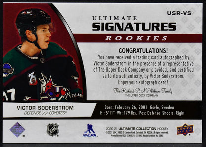 2020-21 UD Ultimate Collection RC Victor Soderstrom USR-VS Coyotes RC Auto 4654