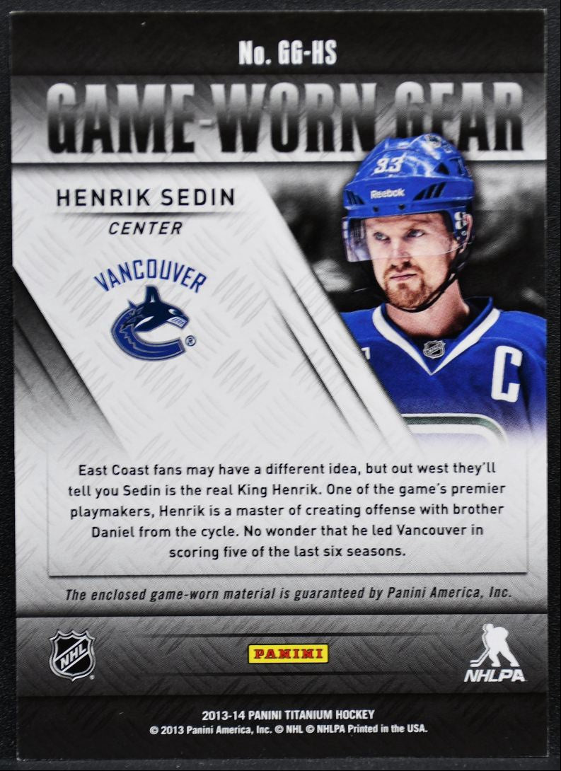 2013-14 Panini Titanium Game-Worn Gear Henrik Sedin GG-HS Jersey 8380