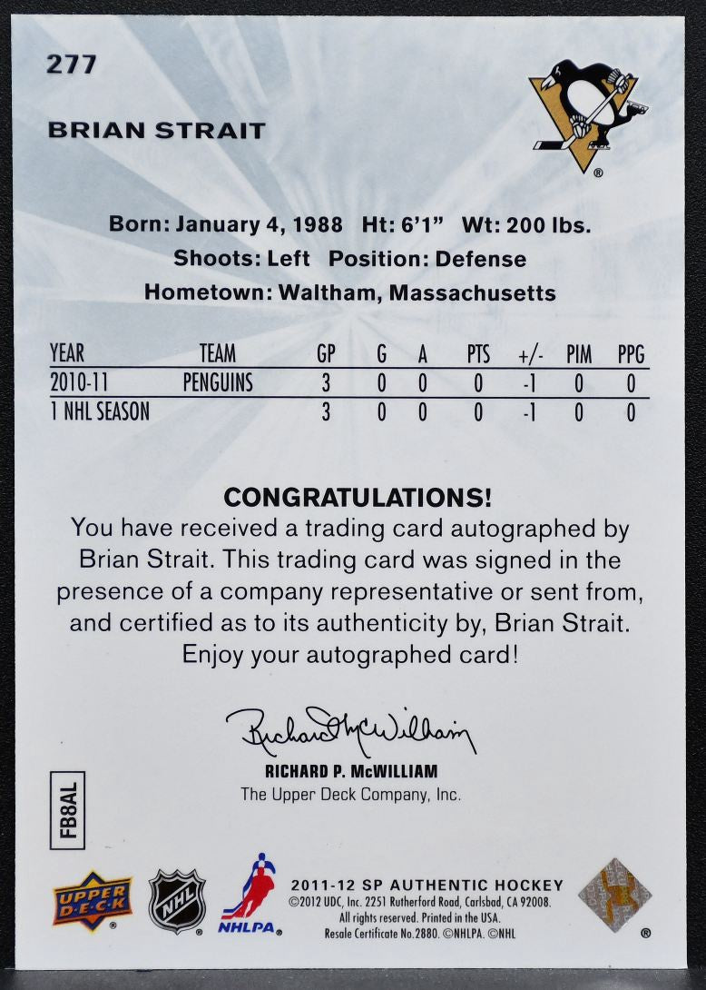2011-12 SP Authentic Future Watch Auto Brian Strait RC Auto 694/999 9275