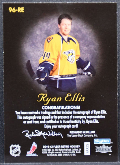 2012-13 Fleer Retro 1996-97 Skybox Autographics Ryan Ellis Predators Auto 0789