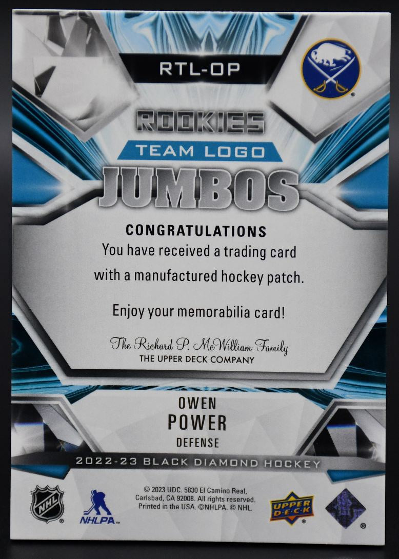 2022-23 UD Black Diamond Owen Power RTL-OP Buffalo Sabres RC Patch