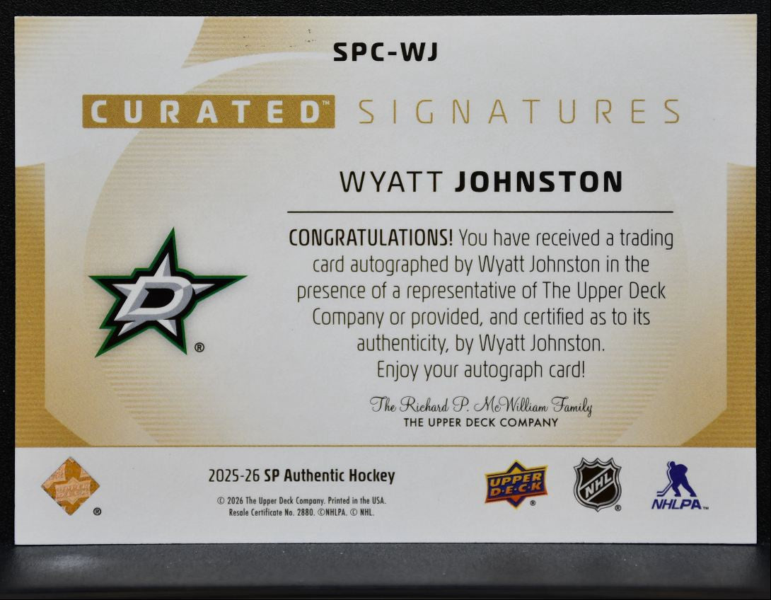 2025-26 SP Authentic Curated Signatures Wyatt Johnston Stars Auto 41/99 2560