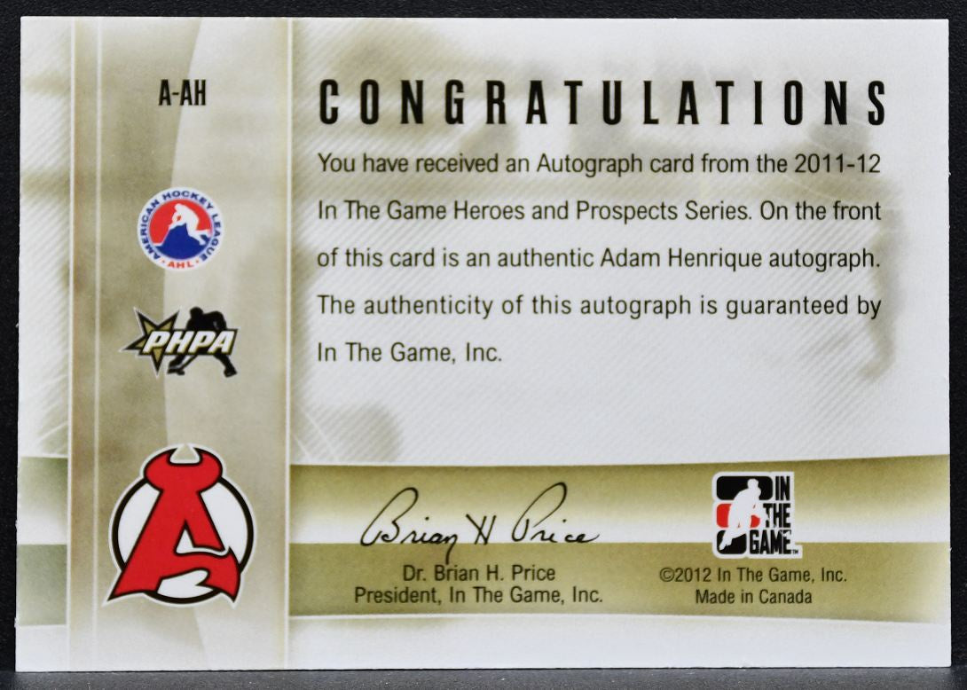 2011-12 ITG Heroes & Prospects Autographs Adam Henrique Albany Devils Auto 0031