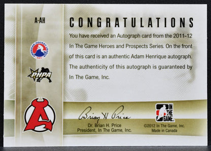 2011-12 ITG Heroes & Prospects Autographs Adam Henrique Albany Devils Auto 0031
