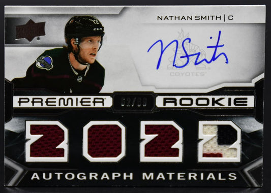 2022-23 UD Premier Nathan Smith PRA-NS Arizona Coyotes RC Auto Jersey