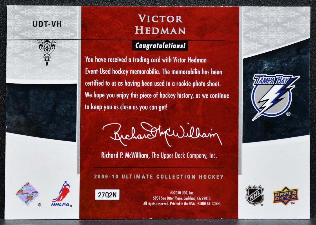 2009-10 UD Ultimate Collection Debut Threads Victor Hedman RC Jersey 9983