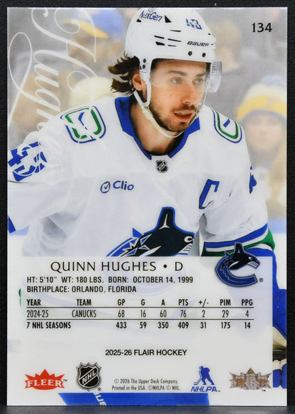 2025-26 Flair Quinn Hughes 134 Vancouver Canucks 5015