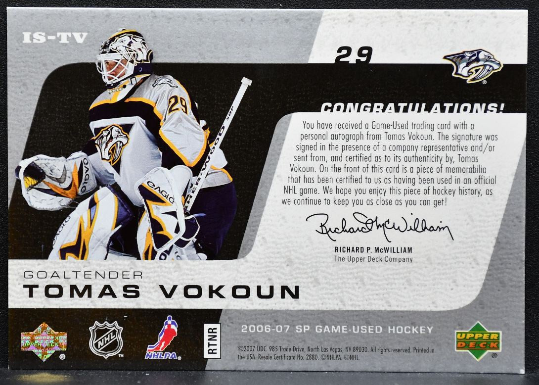 2006-07 SP Game Used Inked Sweaters Tomas Vokoun Predators Auto Jersey 9242