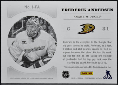 2013-14 Panini Contenders NHL Ink Frederik Andersen I-FA Ducks Auto 6263