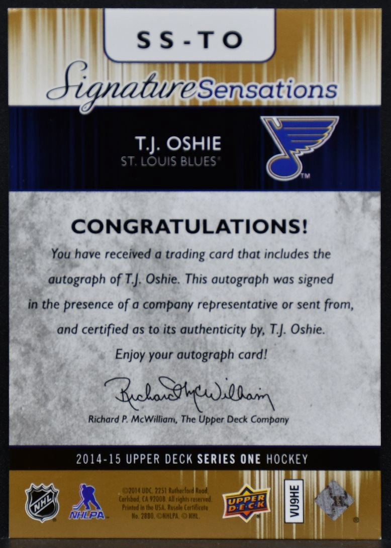 2014-15 UD Series 1 Signature Sensations T.J. Oshie SS-TO Blues Auto 2063