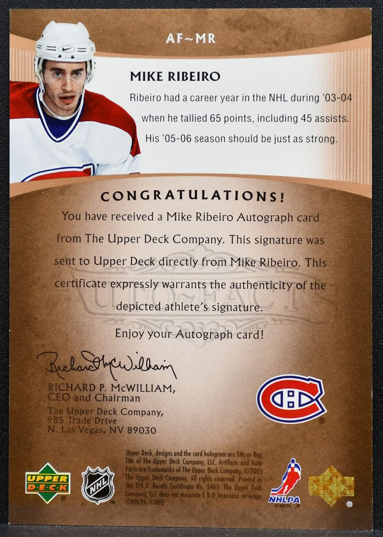2005-06 UD Artifacts Auto-Facts Copper Mike Ribeiro Canadiens Auto 13/75 2138