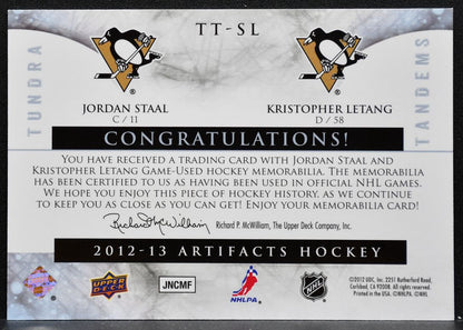 2012-13 UD Artifacts Tundra Tandems Blue Dual Staal/Letang Penguins Jersey 9730