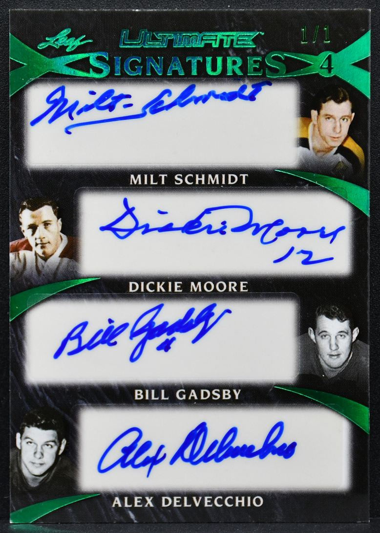 2017-18 Leaf Ultimate Quad Signatures Schmidt/Moore/Gadsby/Delvecchio Auto 1/1 9744