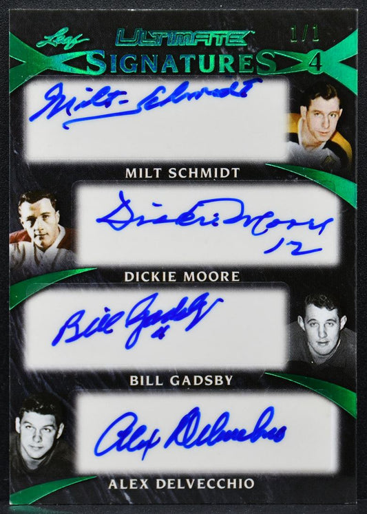 2017-18 Leaf Ultimate Quad Signatures Schmidt/Moore/Gadsby/Delvecchio Auto 1/1 9744