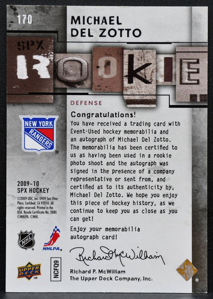 2009-10 SPx Rookie Auto Jersey Michael Del Zotto Rangers RC Auto 719/799 2195
