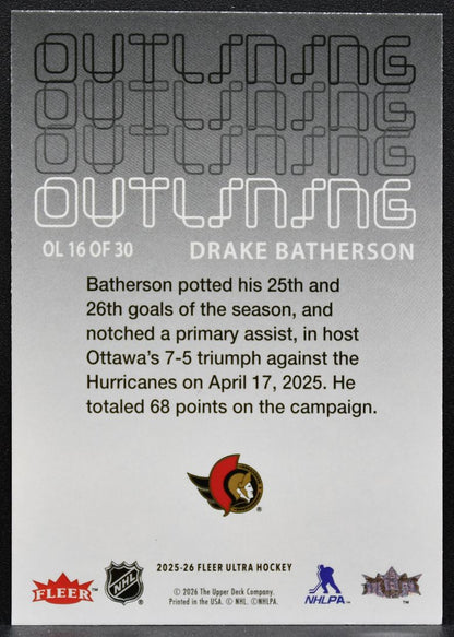 2025-26 Fleer Ultra Outlining Drake Batherson OL16 Ottawa Senators 3882