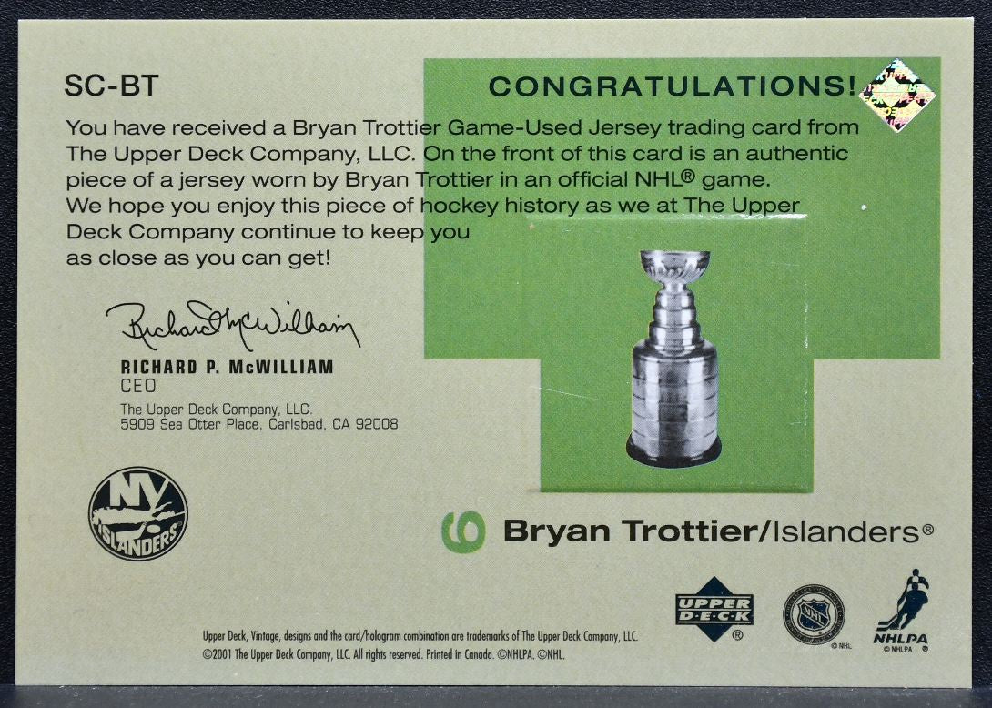 2001-02 UD Vintage Stanley Cup Superstars Bryan Trottier Islanders Jersey 5418