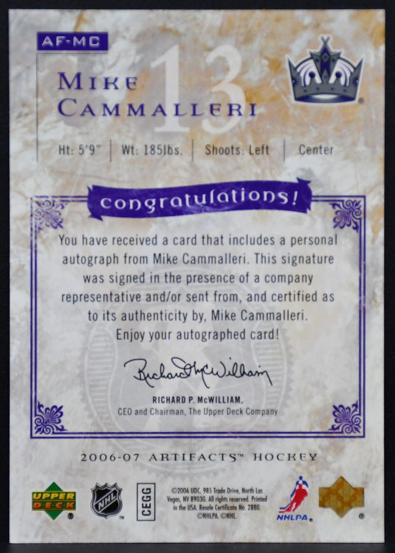 2006-07 Upper Deck Artifacts Autofacts Mike Cammalleri AF-MC Kings Auto 8577