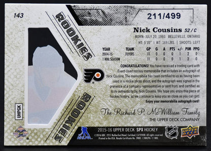 2015-16 SPx Auto Jersey Rookies Nick Cousins 143 RC Auto 211/499 Jersey