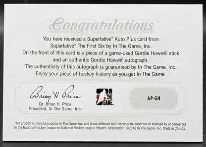 2013-14 In The Game Superlative Auto Plus Gordie Howe AP-GH Auto Stick