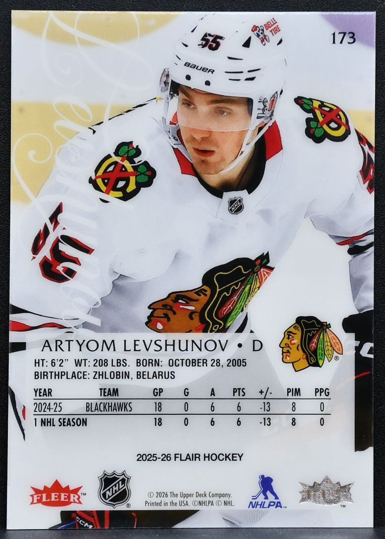 2025-26 Flair Rookie Artyom Levshunov 173 Chicago Blackhawks RC 0375