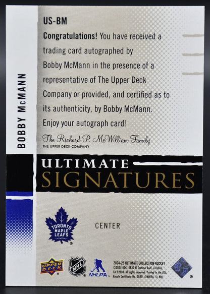 2024-25 UD Ultimate Collection Bobby McMann US-BM Toronto Maple Leafs Auto