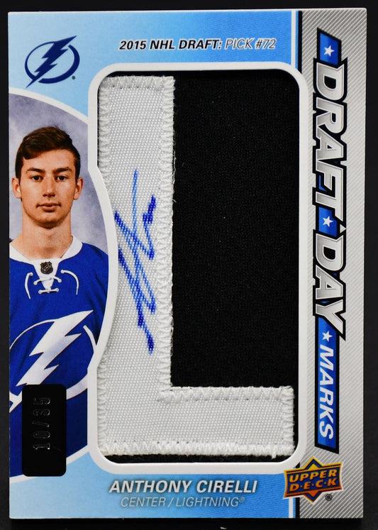 2018-19 SP Game Used Draft Day Marks Anthony Cirelli DDM-AC RC Auto 10/35 Jersey