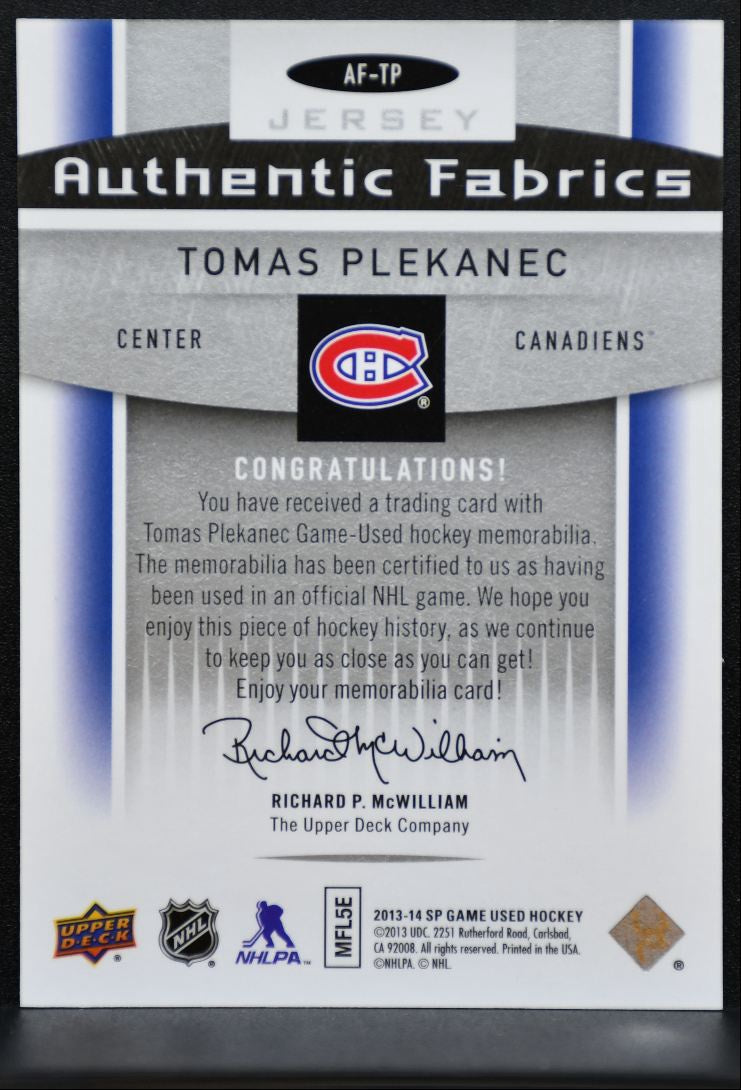 2013-14 SP Game Used Authentic Fabrics Tomas Plekanec Canadiens Jersey 7687