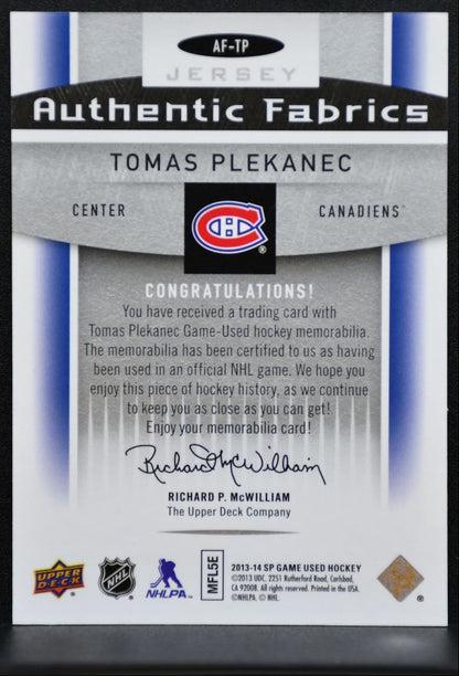 2013-14 SP Game Used Authentic Fabrics Tomas Plekanec Canadiens Jersey 7687