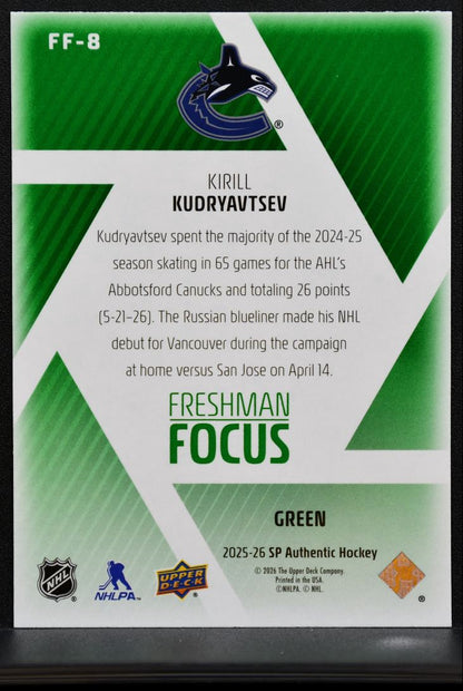 2025-26 SP Authentic Freshman Focus Kirill Kudryavtsev Vancouver Canucks RC 1334