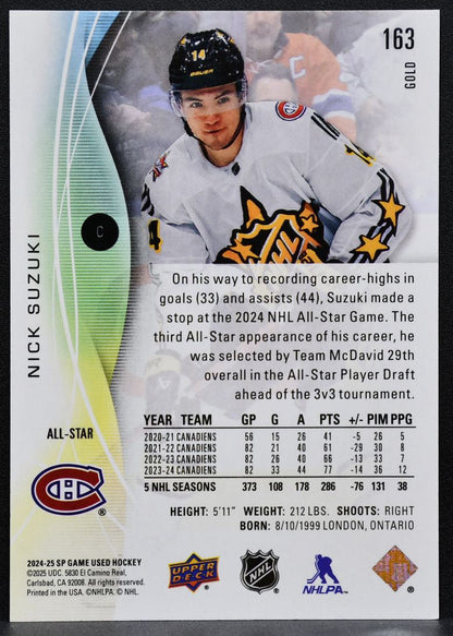 2024-25 SP Game Used All-Star Gold Nick Suzuki 163 Canadiens 018/149 8525