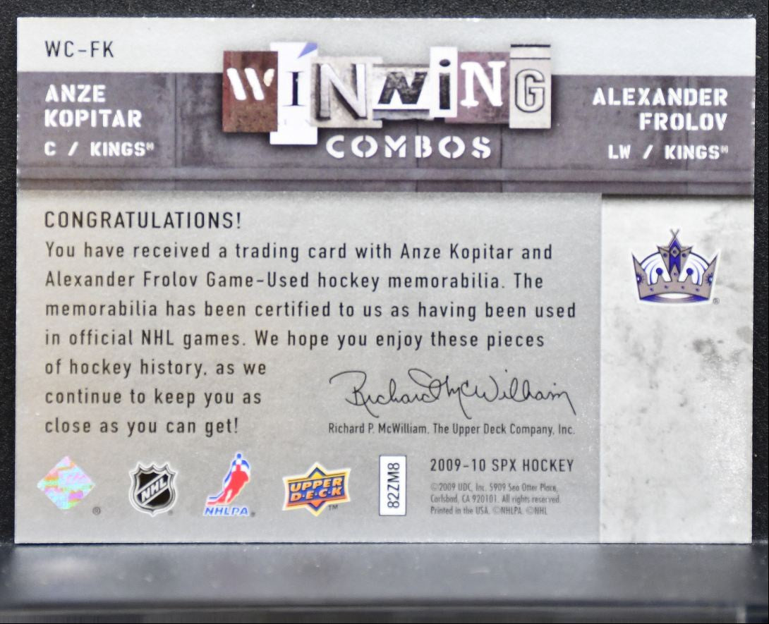 2009-10 SPx Winning Combos Alexander Frolov/Anze Kopitar WC-FK Kings Jersey 2516