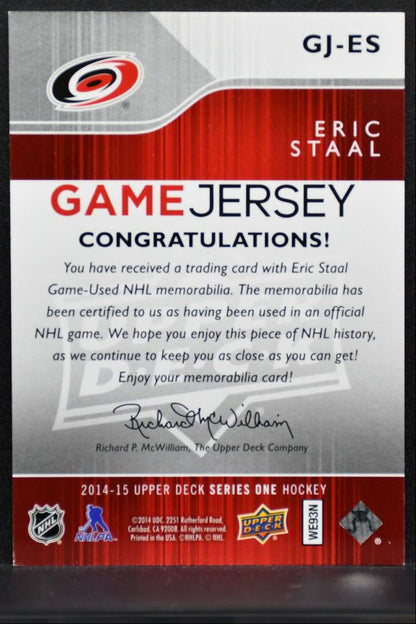 2014-15 Upper Deck Series 1 Game Jerseys Eric Staal GJ-ES Hurricanes Jersey 0925
