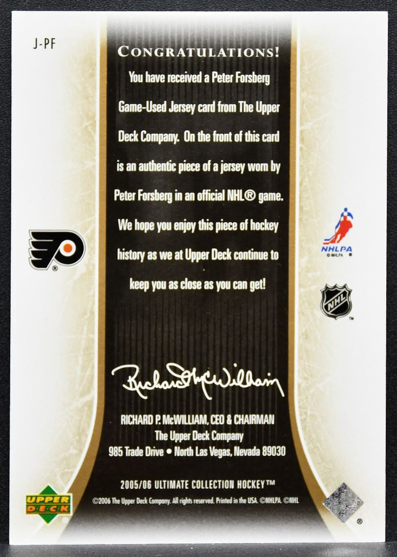 2005-06 UD Ultimate Collection Jerseys Peter Forsberg Flyers 136/250 Jersey 2389