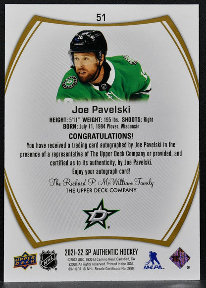 2008-09 Upper Deck SP Authentic Joe Pavelski 51 Phoenix Coyotes Auto 4069