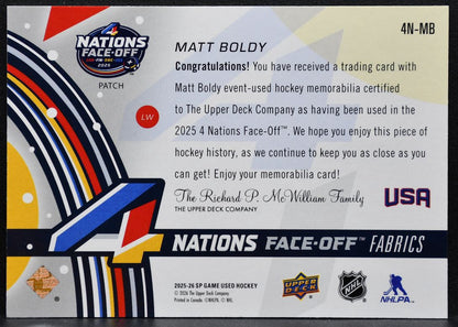 2025-26 SP Game Used 4 Nations Face Off Fabrics Patch Boldy USA 01/15 Patch 6187