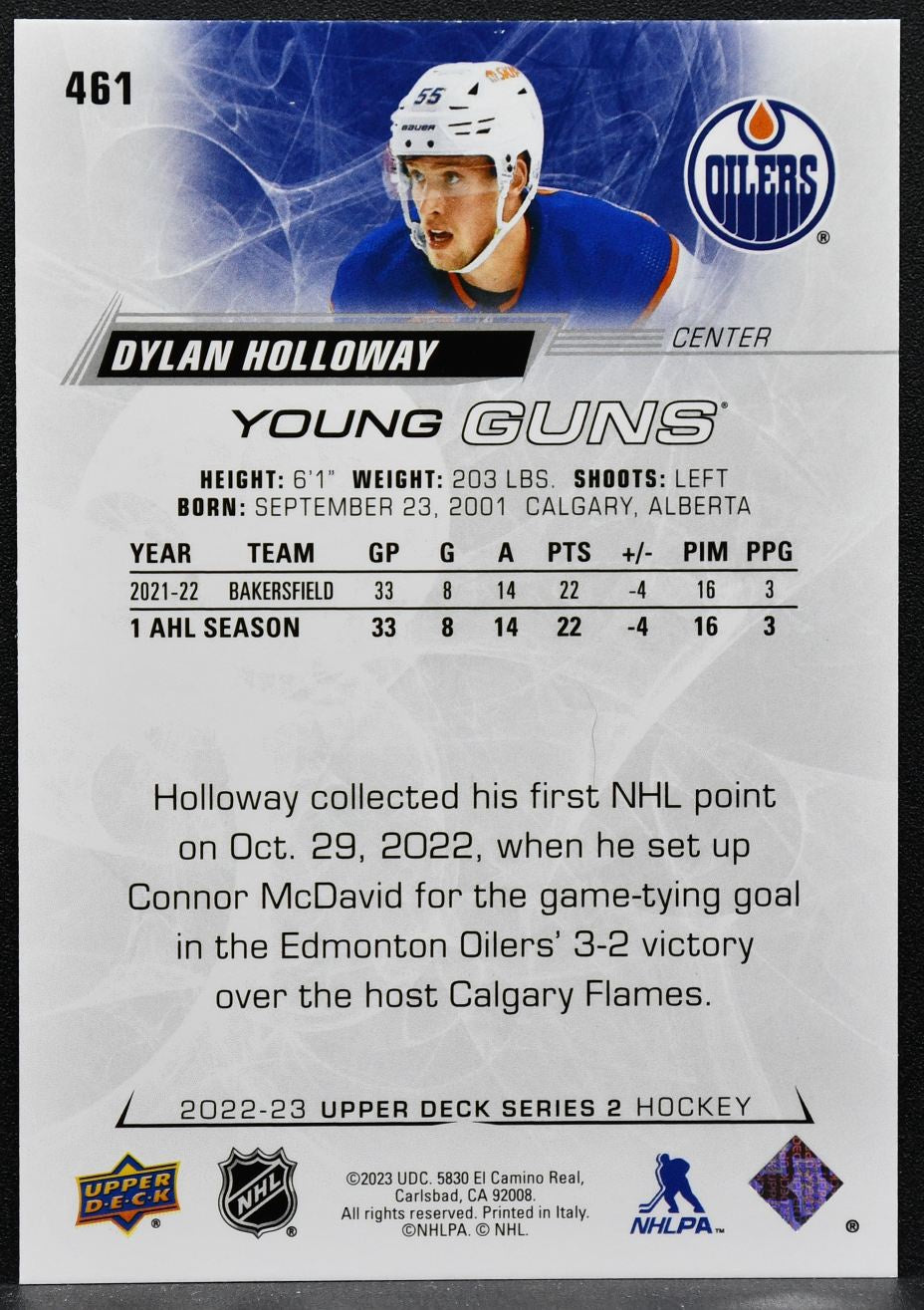 2022-23 Upper Deck Series 2 Young Guns Dylan Holloway 461 Oilers RC 3802