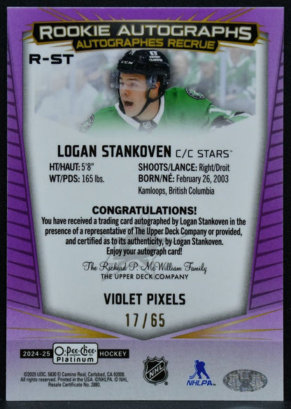 2024-25 OPC Platinum Violet Pixels Logan Stankoven R-ST Stars RC Auto 17/65 6740