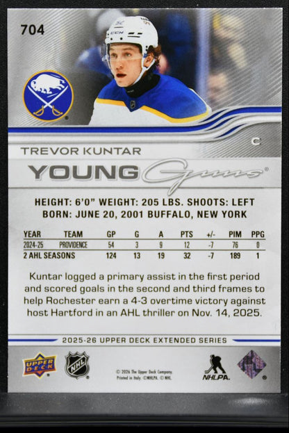 2025-26 Upper Deck Extended Series Young Guns Trevor Kuntar 704 Sabres RC 0016